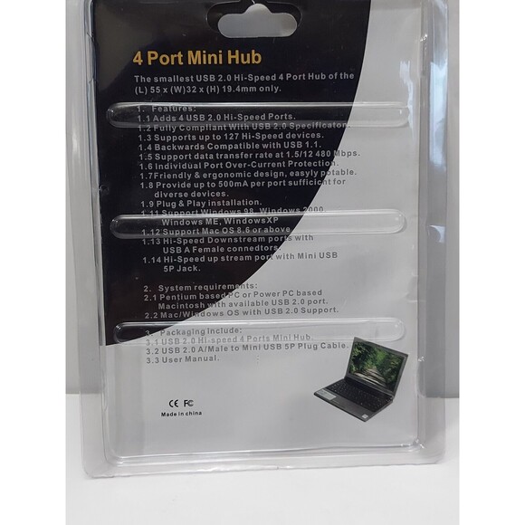 High Speed Cable Hub for PC Universal 4 Ports USB 2.0 480 Mbps - Picture 2 of 2